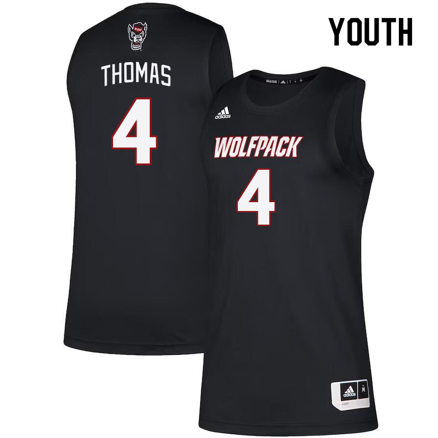 Youth #4 LJ Thomas NC State Wolfpack College Basketball Jerseys Stitched Sale-Black - Click Image to Close